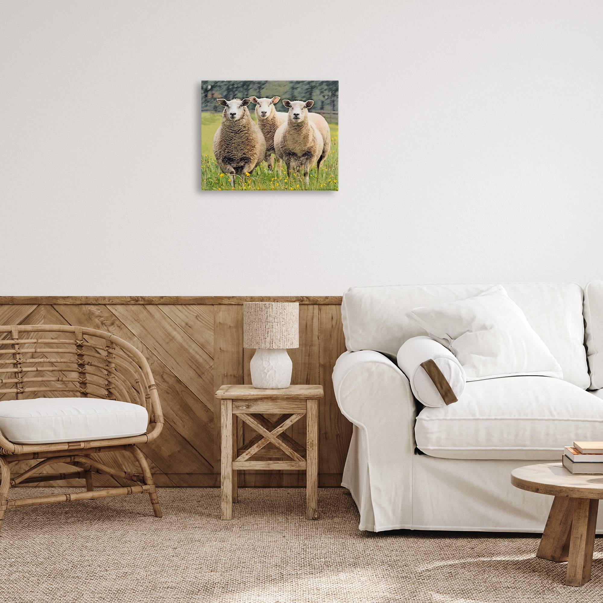 Stupell Industries Sheep Grazing in Grass Animals & Insects Painting Gallery Wrapped Canvas Art Print Wall Art, 20 x 16