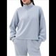 thumbnail image 1 of Sudadera Holgada Informal de Modal con Media Cremallera y Cuello Alto para Mujer, Jersey de Larga Popular para Otoño de 2025. Azul y Gris S, 1 of 9