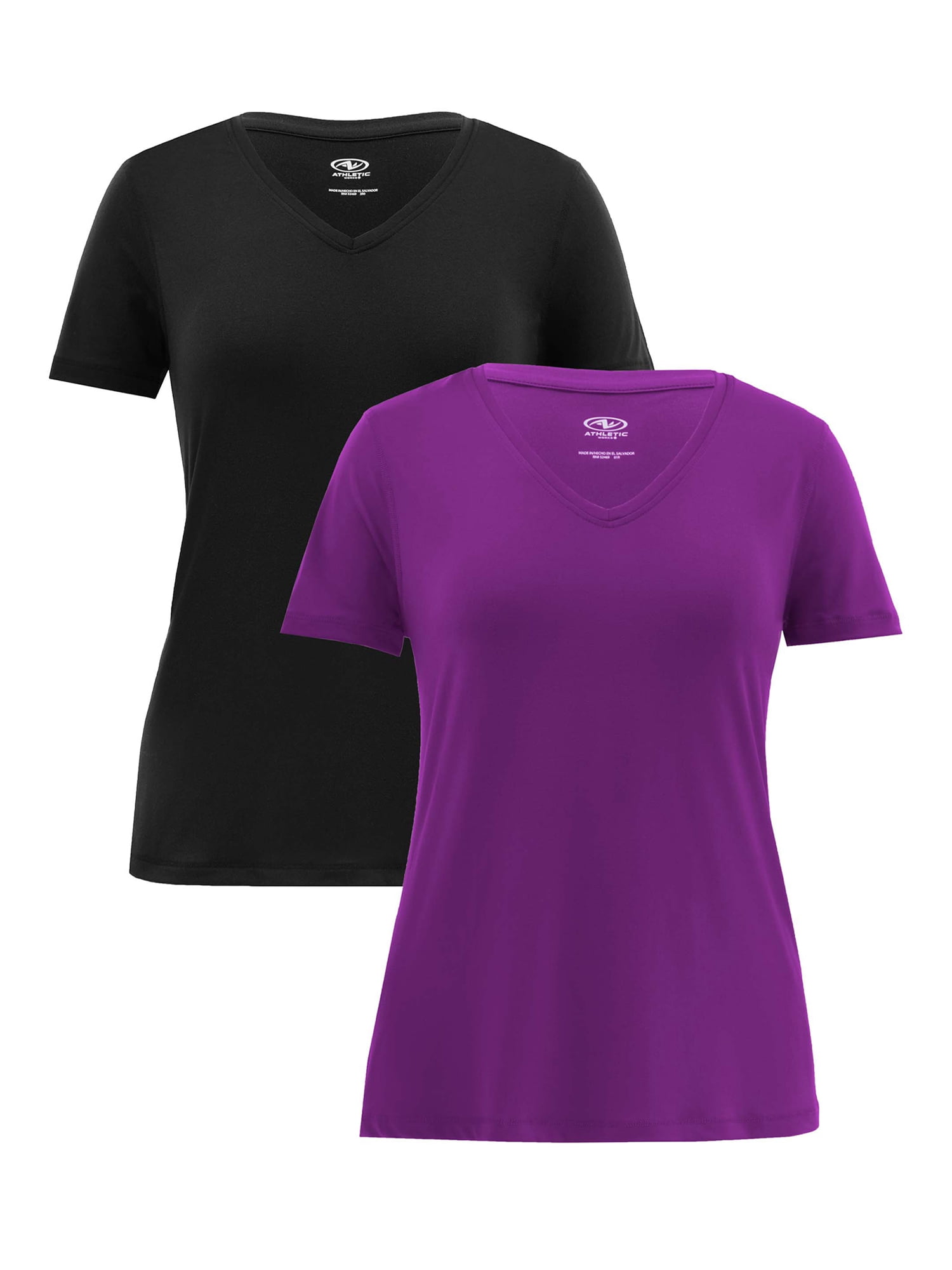 Athletic Works Women's Core Active Short Sleeve V-Neck T-Shirt, 2-Pack