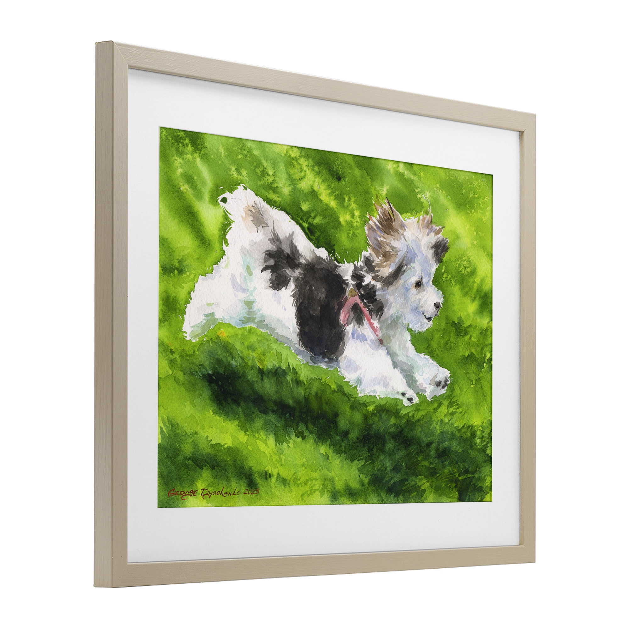 Stupell Industries Happy Maltipoo Running Birch Framed Print Under Glass, design by George Dyachenko