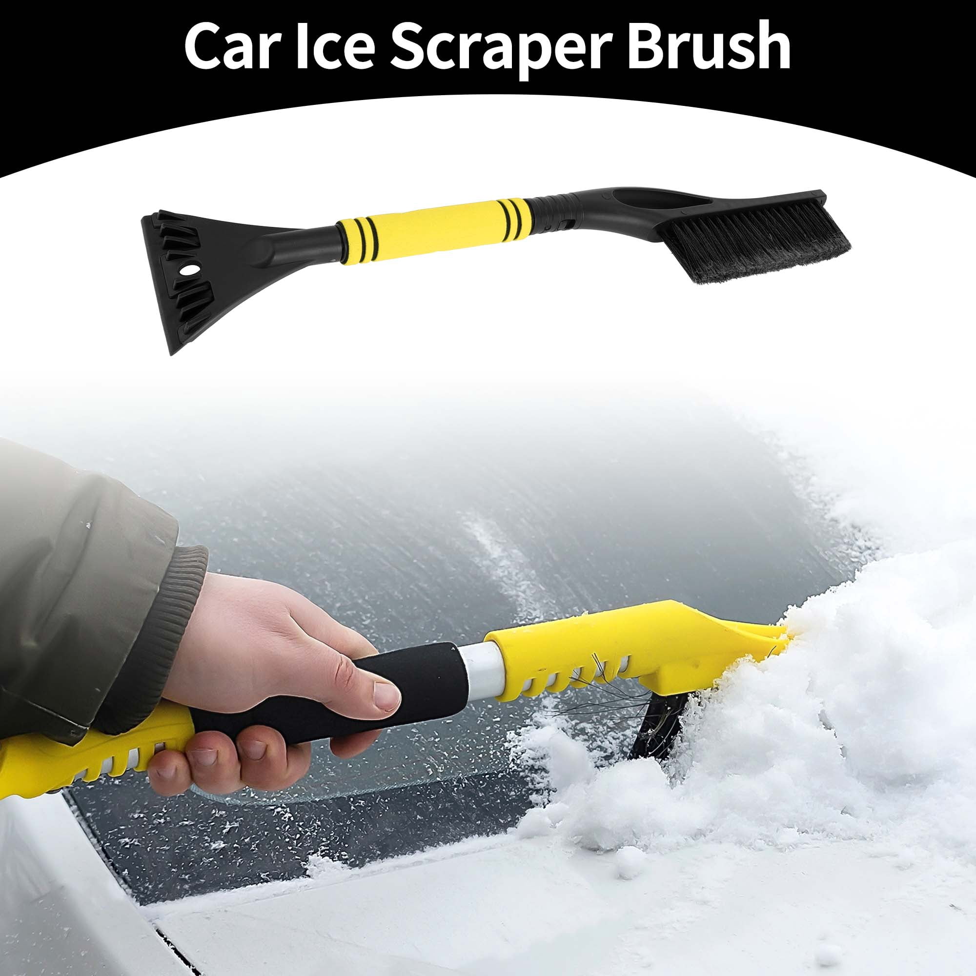 Unique Bargains Car Ice Scraper Brush with Broom - SUV Snow Frost Remover Yellow