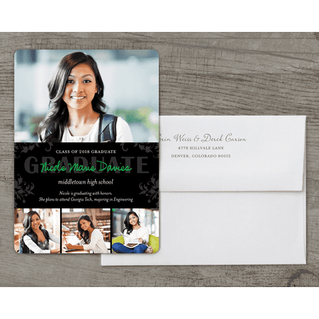 Scroll Wedding Invitation Cards - Personalized Graduation Invitation - Blooming Scroll - 5 x 7 Flat Deluxe