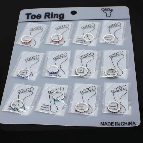 Opolski 12 Pcs/Pack Elastic Rhinestone Decor Toe Rings Mixed Color Feet Jewelry Charms