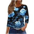thumbnail image 2 of Ounisa Womens 3/4 Sleeve Tops 2025 Summer Floral Print Round Neck Shirts Loose Fit Three Quarter Sleeve Tshirts, 2 of 6