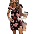 thumbnail image 4 of Women s Casual Valentine Heart Print Dress V Neck Short Sleeve Drawstring Waist with Pockets Soft Comfortable Loungewear Nightgown for Home Daily Wear Multiple Colors, 4 of 5