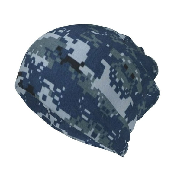 Multifunction Beanie Hat Navy Blue Digital Camouflage Beanie Hat Scarf Stretch Skull Cap For Women Men