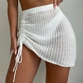 thumbnail image 4 of Levmjia Women Knit Hollow Out Mini Skirt Polyester High Waist Drawstring Irregular Split Hem Short Skirt Solid Color Casual For Beach Vacation Daily Summer Wear, 4 of 5