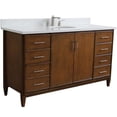 thumbnail image 3 of MCM 61" Single Oval Sink Solid Wood Vanity in Walnut/White Quartz Stone, 3 of 10