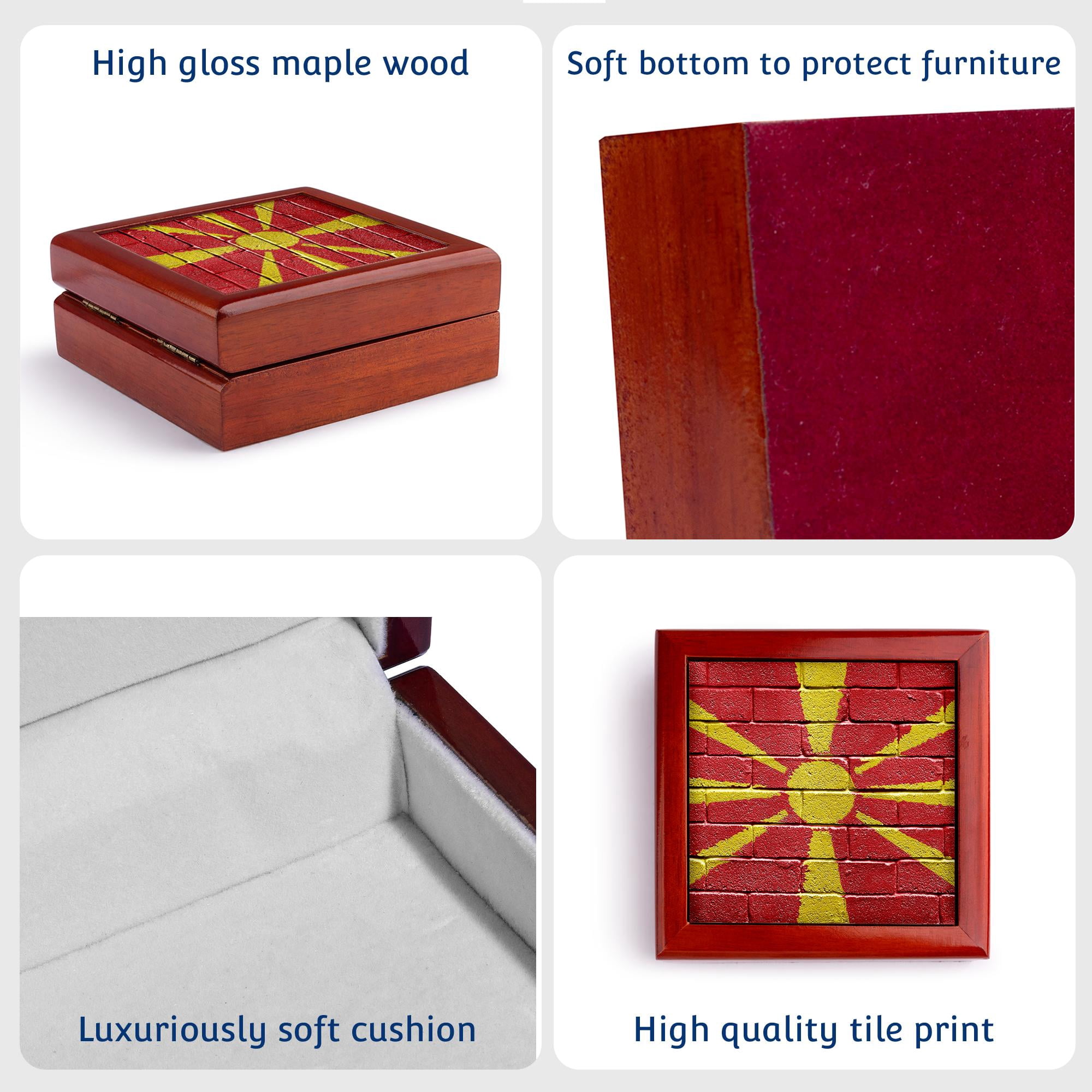 3dRose, National flag of Macedonia painted onto a brick wall Macedonian, Jewelry Box 5.5x5.5 inch with 4 inch tile
