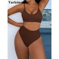thumbnail image 4 of New 4 Colors Ribbed Padded High Waist Bikini Female Swimsuit Women Swimwear Two-pieces Bikini set Bather Bathing Suit Swim V3768, 4 of 6