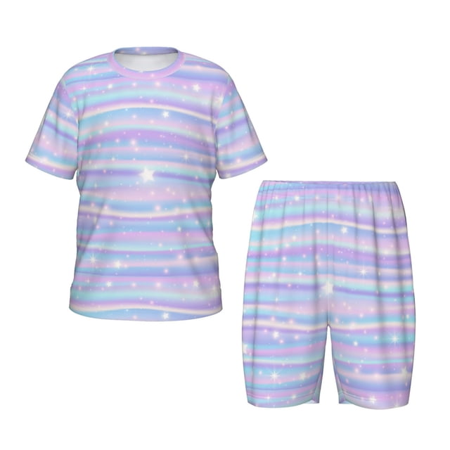Balery Striped Gradient Conjunto de Pijama Infantil de Manga Corta con Estampado – Ropa de Dormir de Algodón Suave-Medium