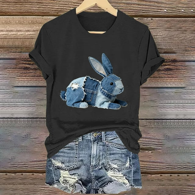 Tejiojio Women's Animal Printed T-shirt Casual Round Neck Short Sleeve Blouses S-2XL