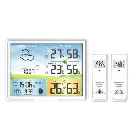 

Home Weather Station Clocks Wireless Digital Thermometer Hygrometer Calendars Moon Phase Snooze Alarm Clock-US Plug