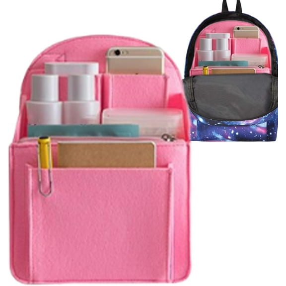 Backpack Organizer Insert, Shoulder Bag Organizers Insert, Felt Backpack Organizer Liner In Bag With Multi-Pockets For Cosmetics Phone Books Umbrellas Tablet(Pink-small)