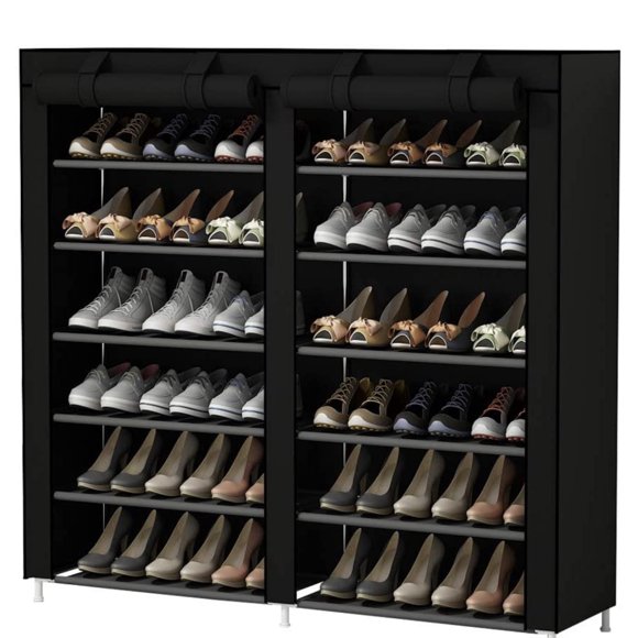 AGASY Shoe Rack Portable Storage Free Standing Shoe Organizer with Non-Woven Fabric Cover (Black)