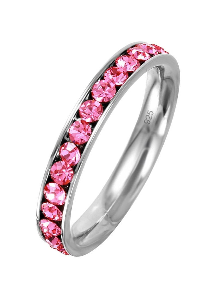 Sterling Silver Rose Gold Plated Claddagh October Birthstone Pink CZ Promise Ring 13 Made In Italy