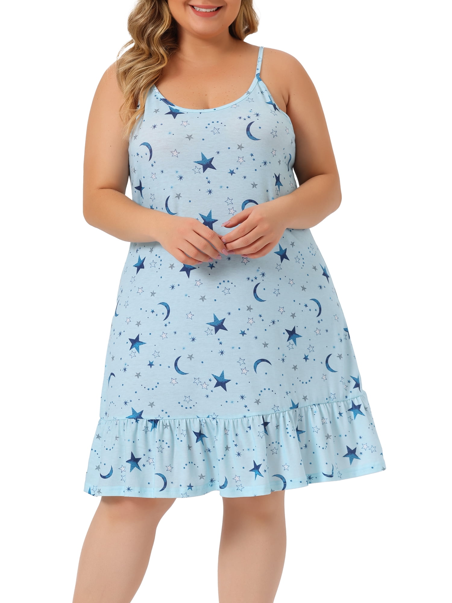 DARING DIVA Women's Plus Size Printed Strap Nightwear 4X Light Blue