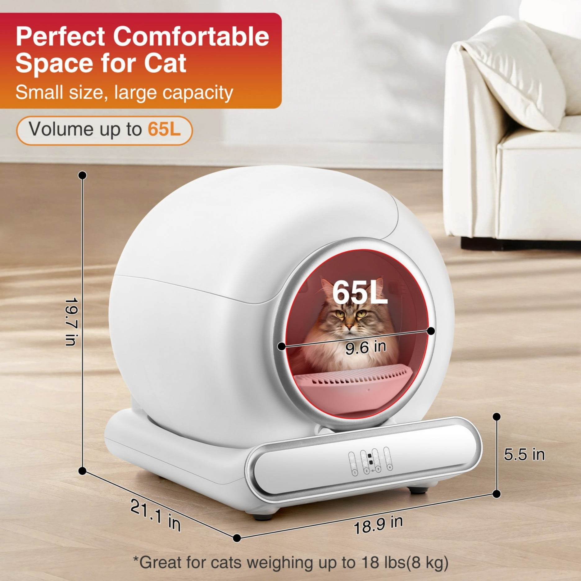 Self Cleaning Litter Box, Automatic Cat Litter Box Self Cleaning for Multiple Cats, with Safety Protection, App Control, Quiet Operation, 1Rolls of Garbage Bags