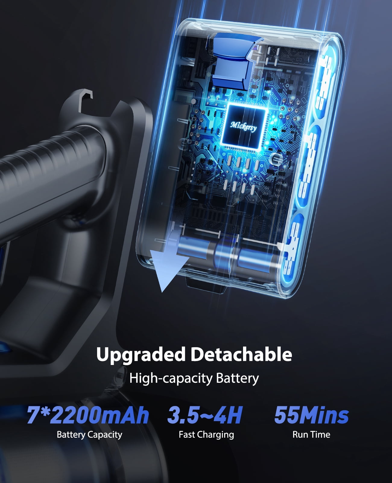 Cordless Stick Vacuum Cleaners 55mins 450W 40KPa with Touch Display Powerful Lightweight Vacuum Cleaner for Carpets Floors Pet Hair Home