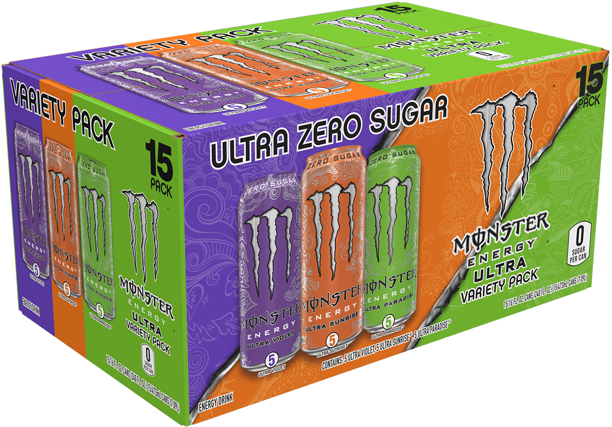Monster Energy Ultra Variety Pack Energy Drink, Zero Sugar, 15-Pack, 16 Oz Cans