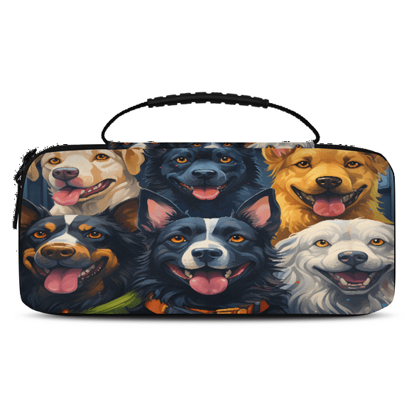 Herdesigns Funny Carry Case Compatible with Nintendo Switch 2017 & Oled 2021, with 20 Game Card Slots, Dogs Portable Travel Carrying Case Pouch for Accessories & Games
