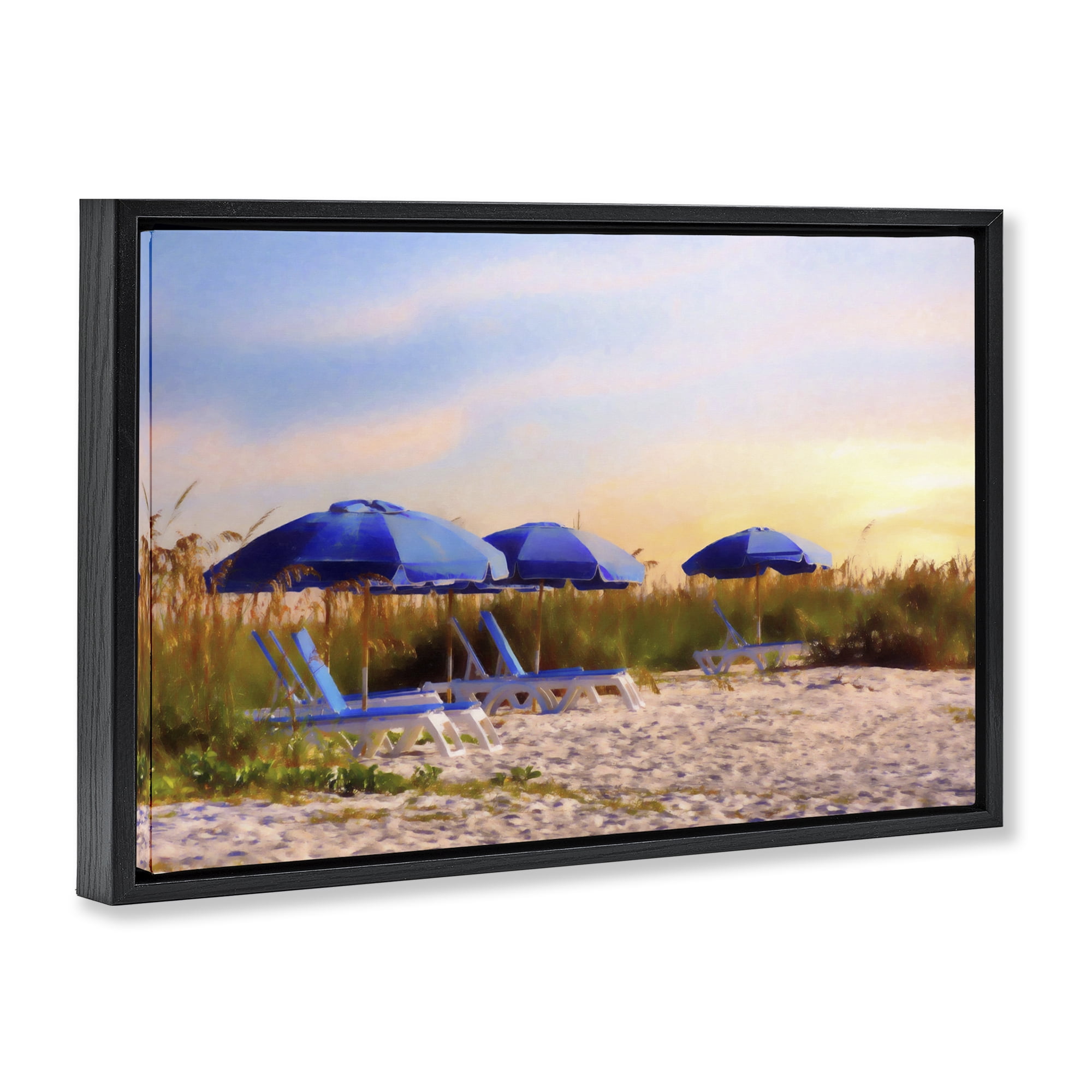 Stupell Industries Summer Vacation Sunrise Nautical & Beach Painting Black Floater Framed Canvas Art Print Wall Art, 25 x 17