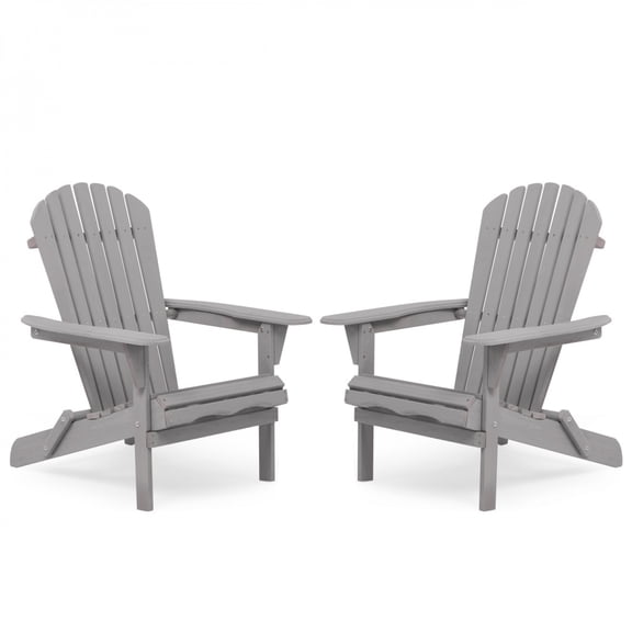 Gray Solid Wood Folding Adirondack Chair Set of 2 Outdoor Lounge Patio Chair for Garden Lawn Backyard