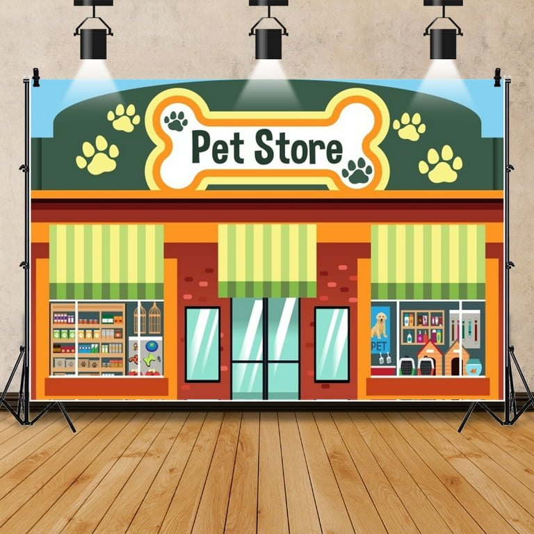SUNOLIFE Cartoon Pet Shop Backdrop Pet Store Background for Pets