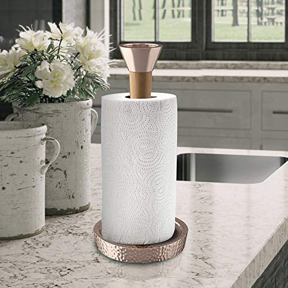 nu steel Hammered Copper base Wood Standing Paper Towel Holder - Weighted Base for Standard paper towel holder wall mount TG-KPTH-17CH