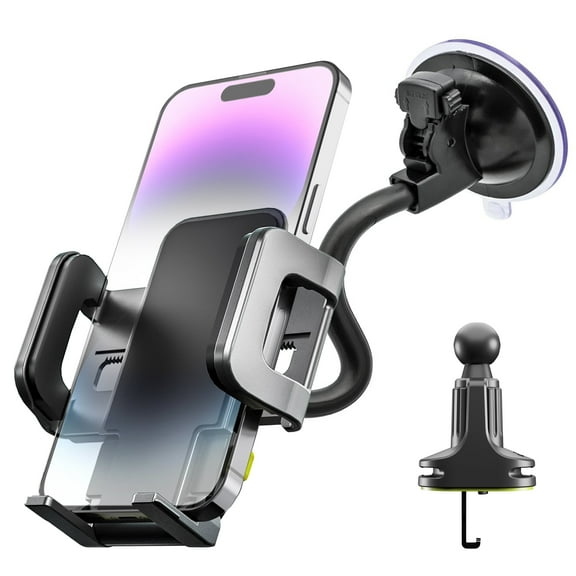 Bracketron TripGrip Window & Vent Car Phone Mount with 9.5” Flexible Gooseneck, TemperBond Suction Cup, One-Button Expansion, 360° Rotation, Fits Phones with Cases