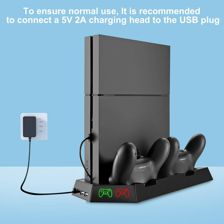 TSV Cooling Vertical PS4, Dual Controller Charging Station Fit for Sony PlayStation 4 Dualshock with 3 USB/Hub, 2 Charging 2 Cooler Fans, PS4 Console Accessories, Black - Walmart.com