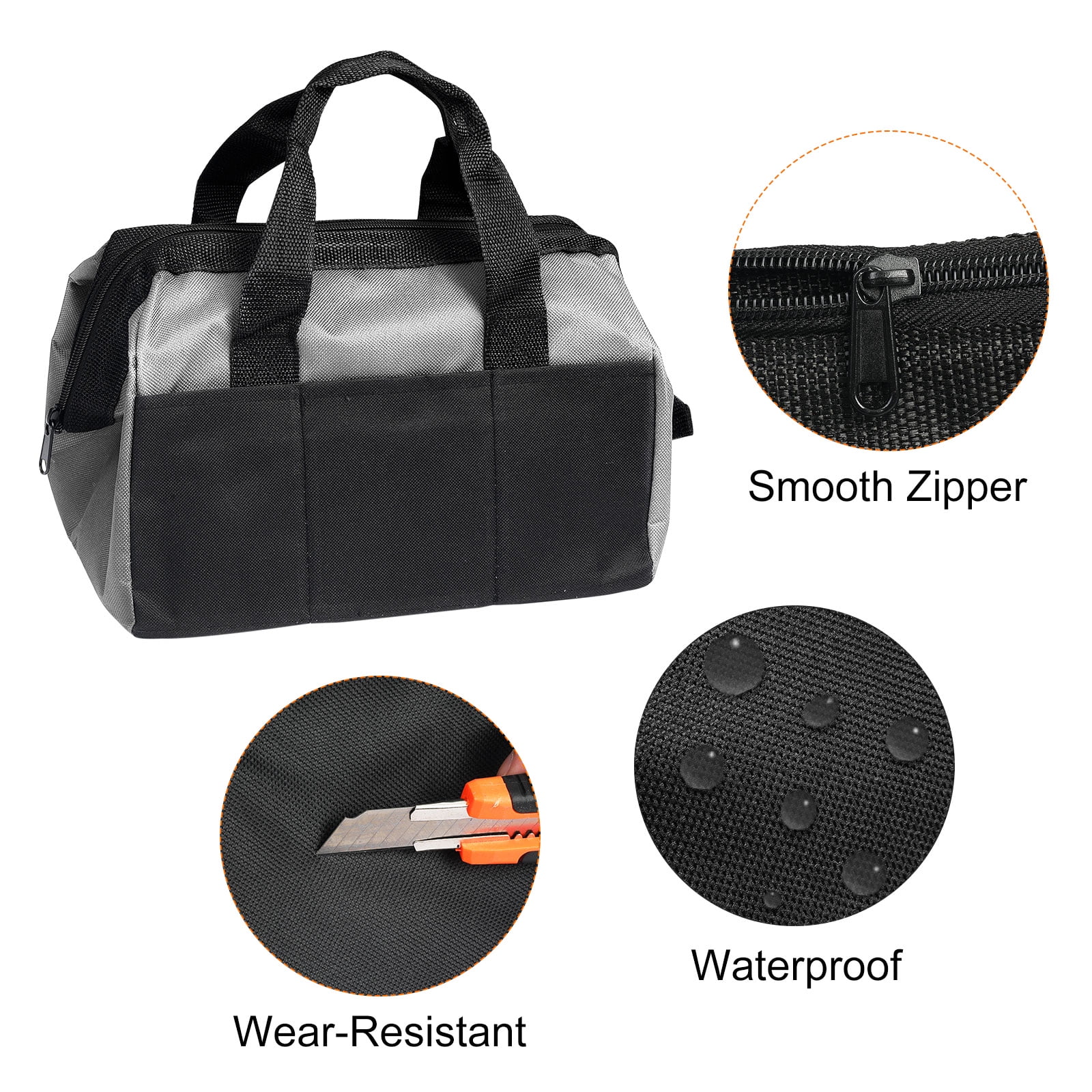 Tool Bag 12 Inch Oxford Waterproof 6 Pockets with Tool Pouch Bag Gray