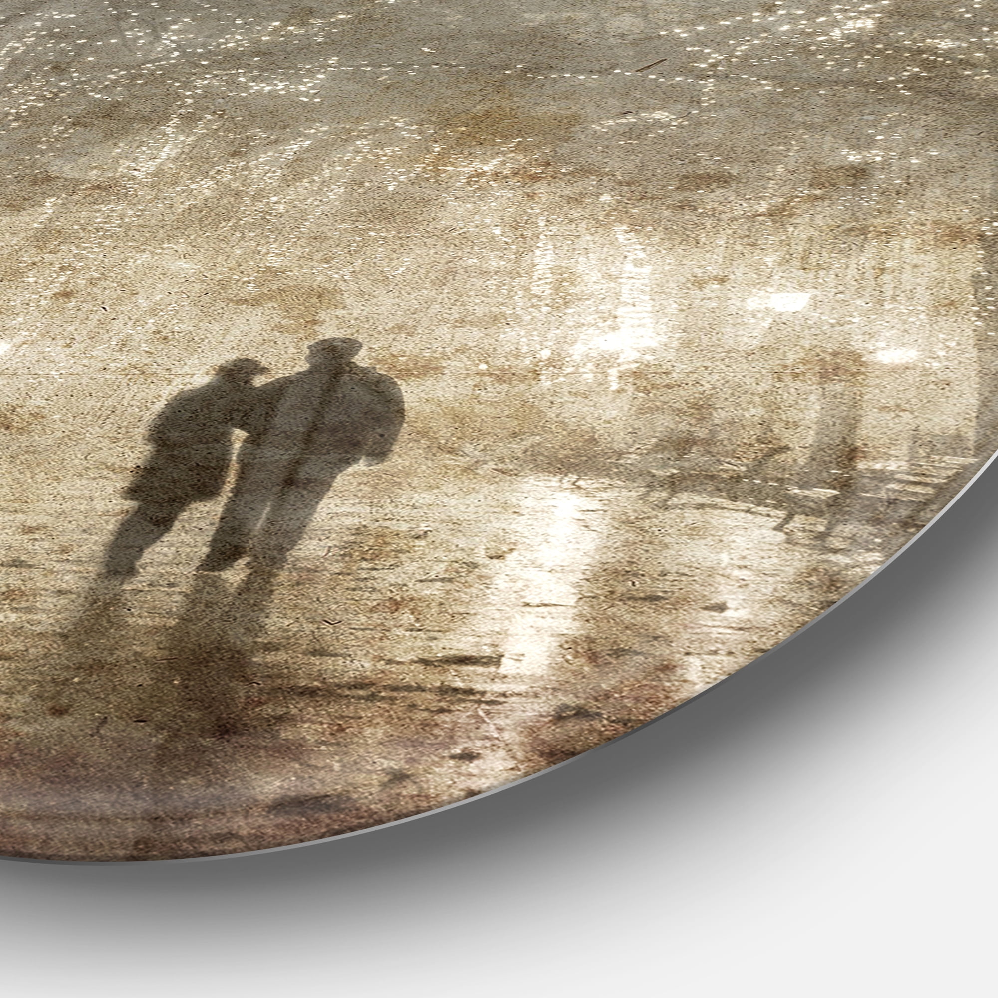Designart Couple Walking in Night Lights' Landscape Photography Circle Circle Metal Wall Art