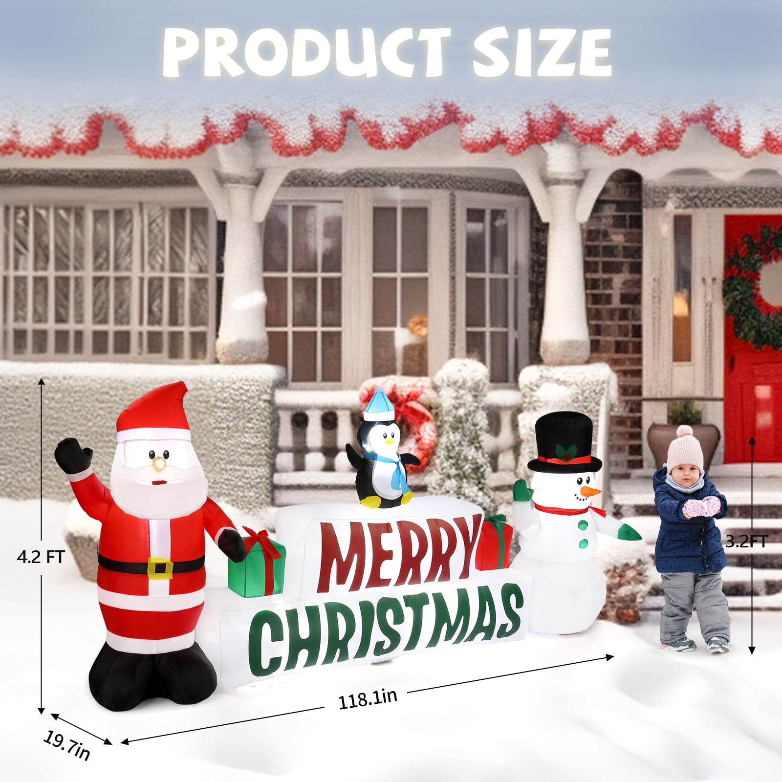 Christmas Inflatable Santa and Snowman Holding Merry Christmas Sign