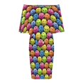 thumbnail image 5 of Multi Colored Pickleballs Women's Off The Shoulder Ruffles Summer Wedding Guest Loose Casual Party Beach Dress, 5 of 9