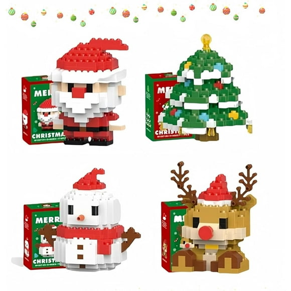 Ensemble de Blocs de Construction au Design du Père Noël, Blocs de Construction à Thème de Noël Améliorés, Décorations de Bureau pour les Fêtes, Petits Cadeaux de Bas de Noël, Cadeaux de Fête du Nouvel An, Ensemble de Cadeaux de Collection (D),白色