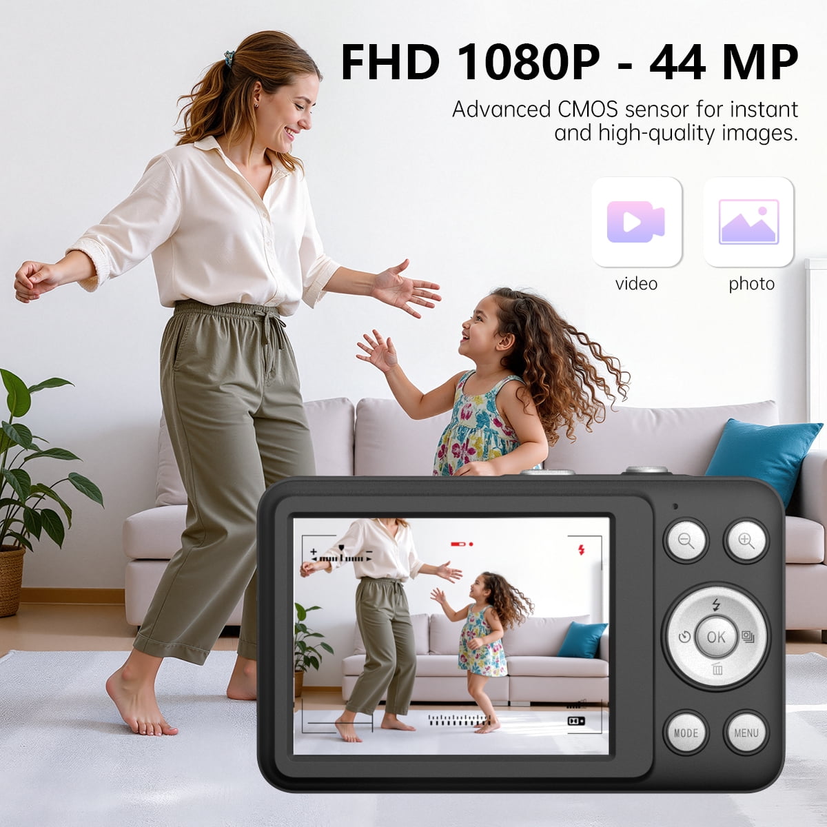 W & O Q3 Portable 16x Digital Zoom 48 MP CCD Point & Shoot Digital Camera with 32GB SD Card, Black
