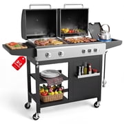Biotree 5-Burner Propane Gas Grill and Griddle Combo, 54,000 BTU Dual Fuel BBQ Grill with Side Burner for Backyard, Patio Outdoor Cooking & Entertaining