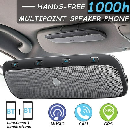 Wireless bluetooth Multipoint Handsfree Speakerphone Kit Car Sun Visor Clip With Iron Holder + Car + USB Cable - Connecting TWO Phone At The Same Time - As