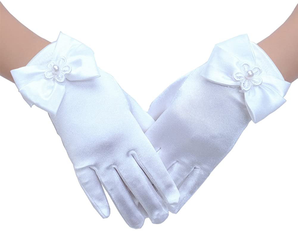 Tandi Girls Gorgeous Satin Fancy Gloves for Special Occasion Dress Formal Wedding Pageant Party Short 