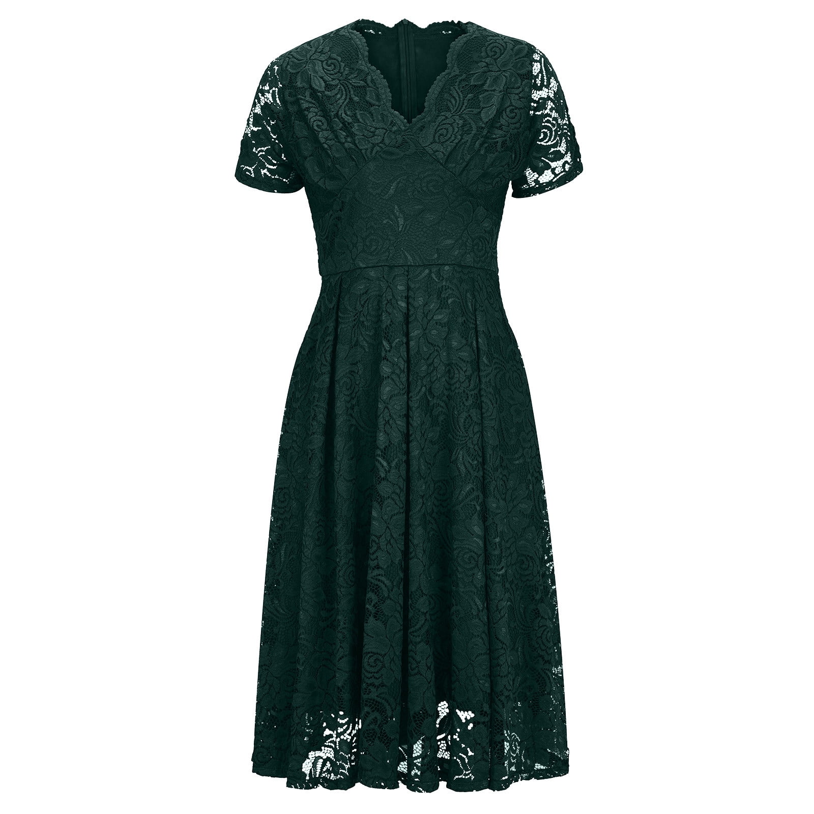 LOVZFMLL Fashion Women Summer Short Sleeve Sexy Casual Solid Lace V-Neck  Dress Black L - Walmart.ca