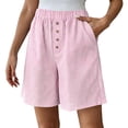 thumbnail image 2 of Cagogo Womens Striped Elastic Waist Shorts Plus Size Cotton Linen Loose Casual Flowy Summer Beach Travel Lounge Shorts with Pockets Comfy Clothing, Pink 2XL, 2 of 8
