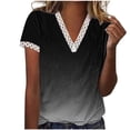 thumbnail image 2 of RT5YKing Mode Blouse d'Été pour Femmes Col en V Patchwork en Dentelle Manches Courtes Décontractée Imprimé Dégradé, 2 of 5
