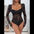 thumbnail image 4 of Body de Larga con Encaje Floral Transparente para Mujer, Top con Escote Corazón Negro L, 4 of 10