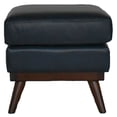 thumbnail image 2 of Lea Unlimited Alayna Mid-Century Leather & Wood Ottoman in Navy Blue, 2 of 2