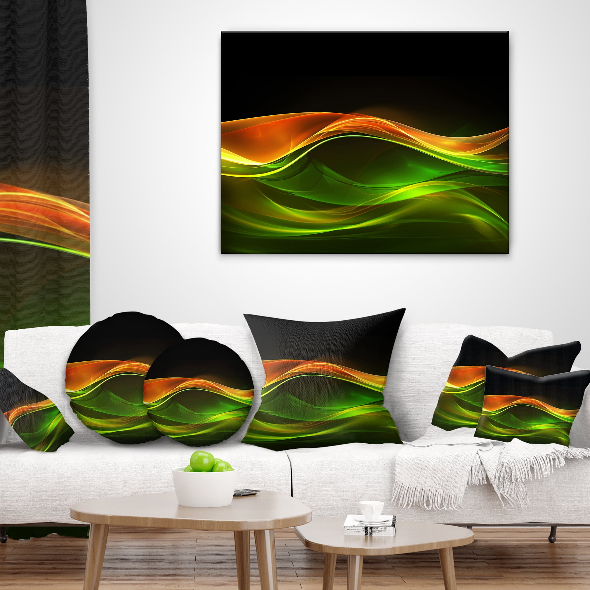 Designart Abstract Green Yellow in Black - Abstract Throw Pillow - 16x16