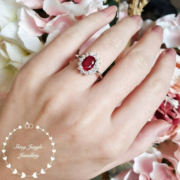 5 carats royal halo genuine lab grown ruby engagement ring, July Birthstone promise ring,