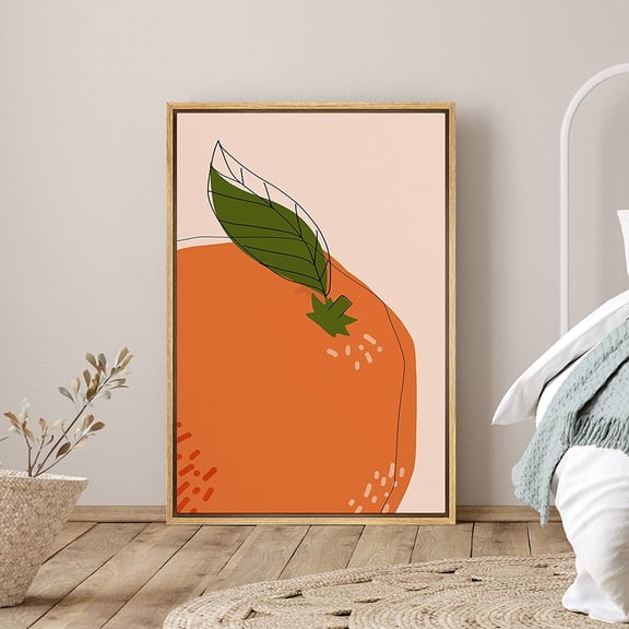 PixonSign Framed Canvas Print Wall Art Juicy Orange Close-Up Food Fruit Illustrations Modern Art Contemporary Colorful Multicolor Ultra for Living Room, Bedroom, Office - 24"x36" Natural