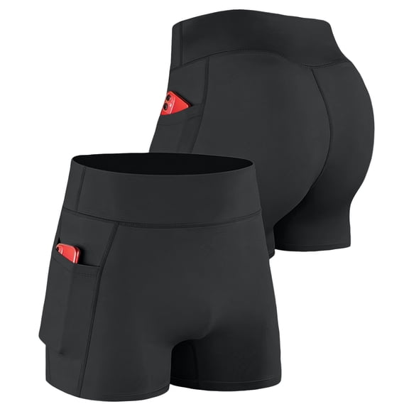Zimjoy Men's High Waisted Compression Workout Shorts with Pockets Breathable 3" Running Shorts for Gym Yoga & Fitness Training Black L