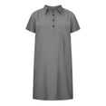 thumbnail image 4 of USSUMA Womens Summer Dresses Women'S Casual Dresses Short Sleeve Lapel Collar Solid Color Button Linen Maxi Dress Lounging Dress Comfortable Dress Work Holiday Deals Gray Dress Size-XL, 4 of 6